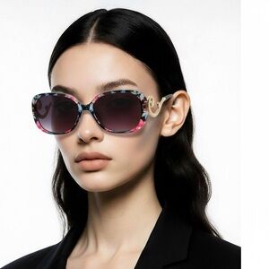 Floral Pattern Sunglasses with Gold Accents